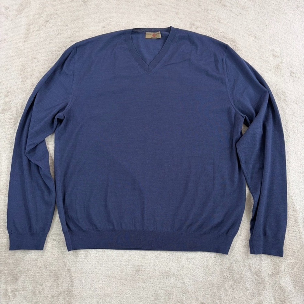 Luciano‎ Barbera Crewneck Knit Lightweight Pullover Sweater in Navy Wool Men 54